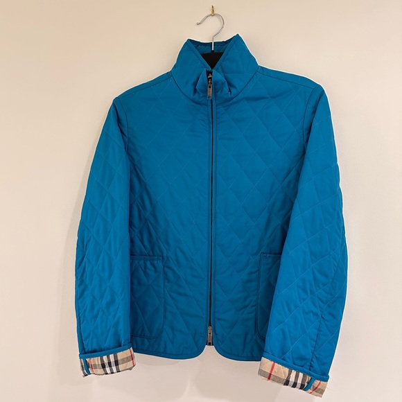 Burberry Nova Check Teal Blue Quilted Jacket Women’s S - Picture 1 of 9